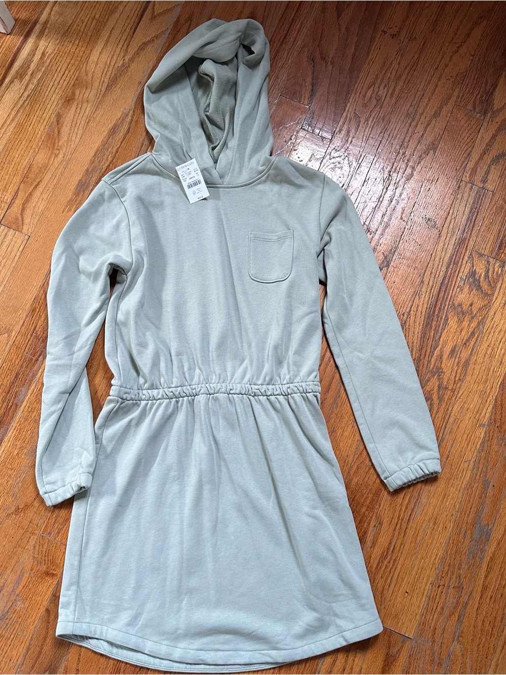 Crewcuts Girls Hooded Long Sleeve Dress in Light Sage Green